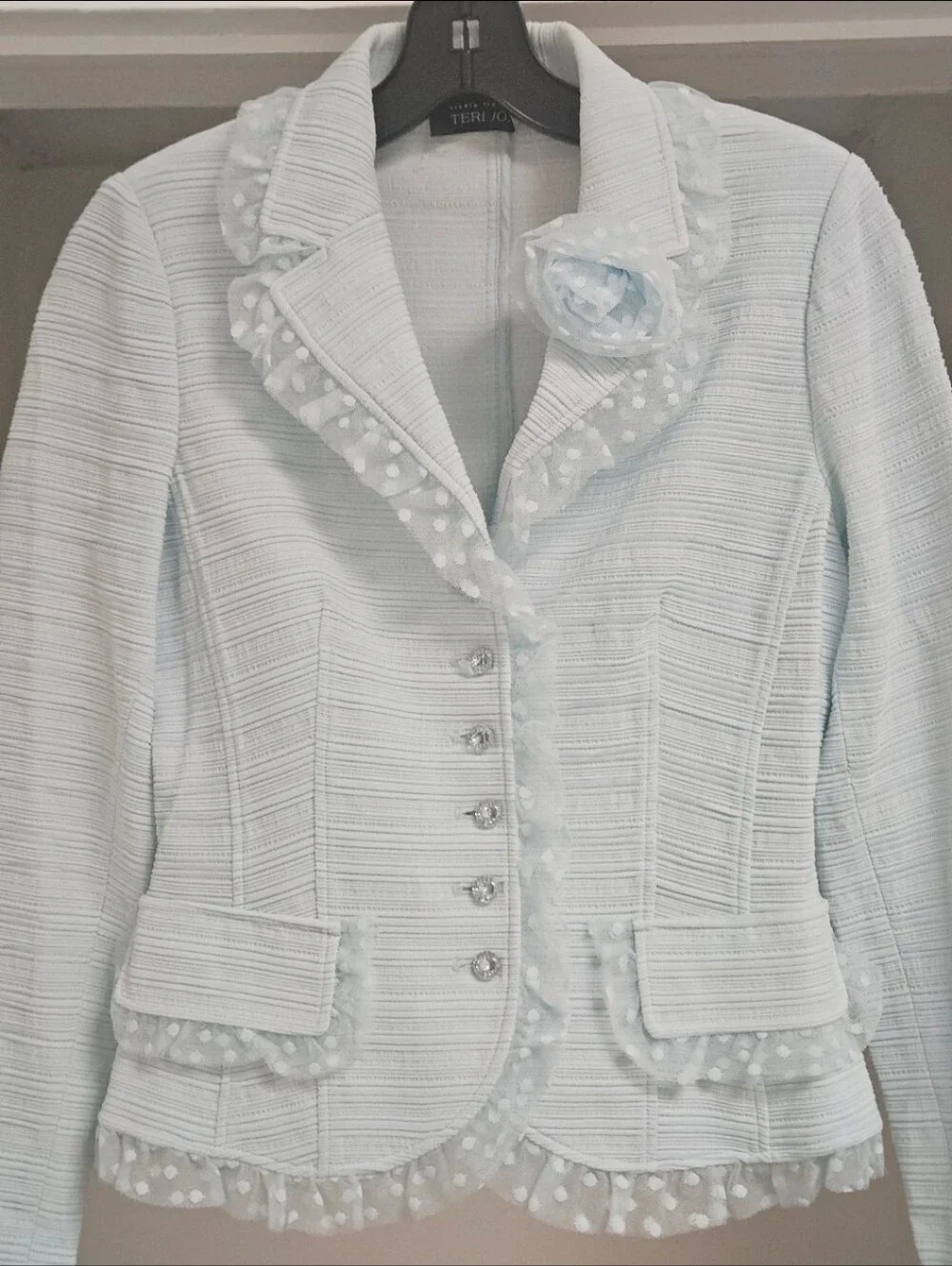 RICKIE FREEMAN TERI JON LIGHT BLUE LACE TRIM SKIRT SUIT SET 6